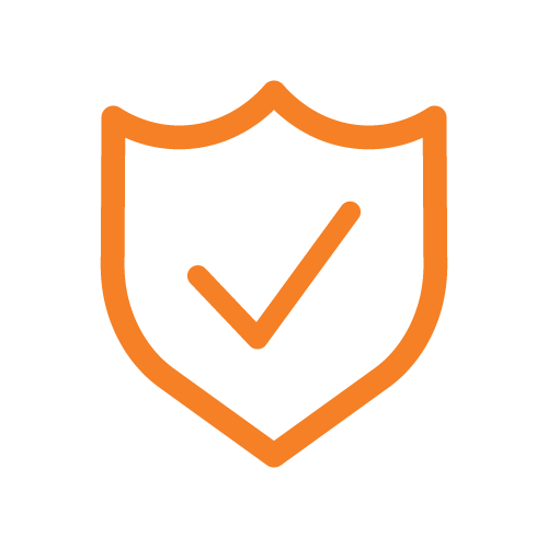 Orange shield icon with a checkmark inside.