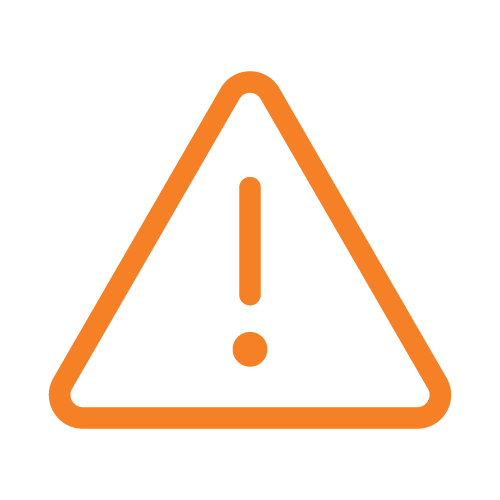 Warning triangle with an exclamation mark inside, orange outline on a black background.