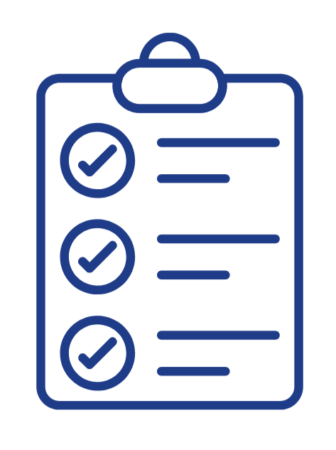 Icon of a clipboard with checkmarks next to listed items.