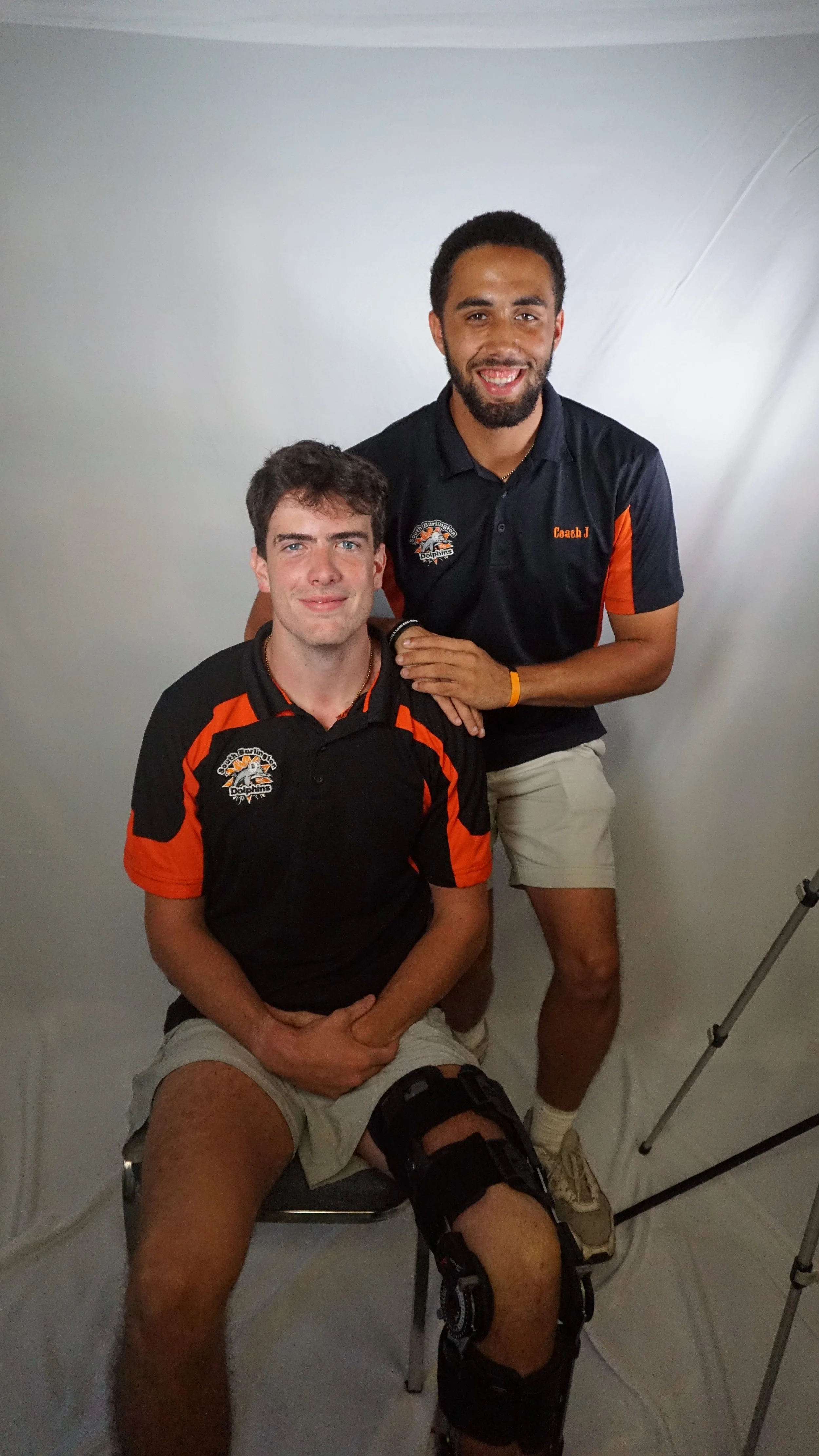 Javen Sears with Kyle Breen during the 2024 South Burlington Dolphins Media Day photoshoot.