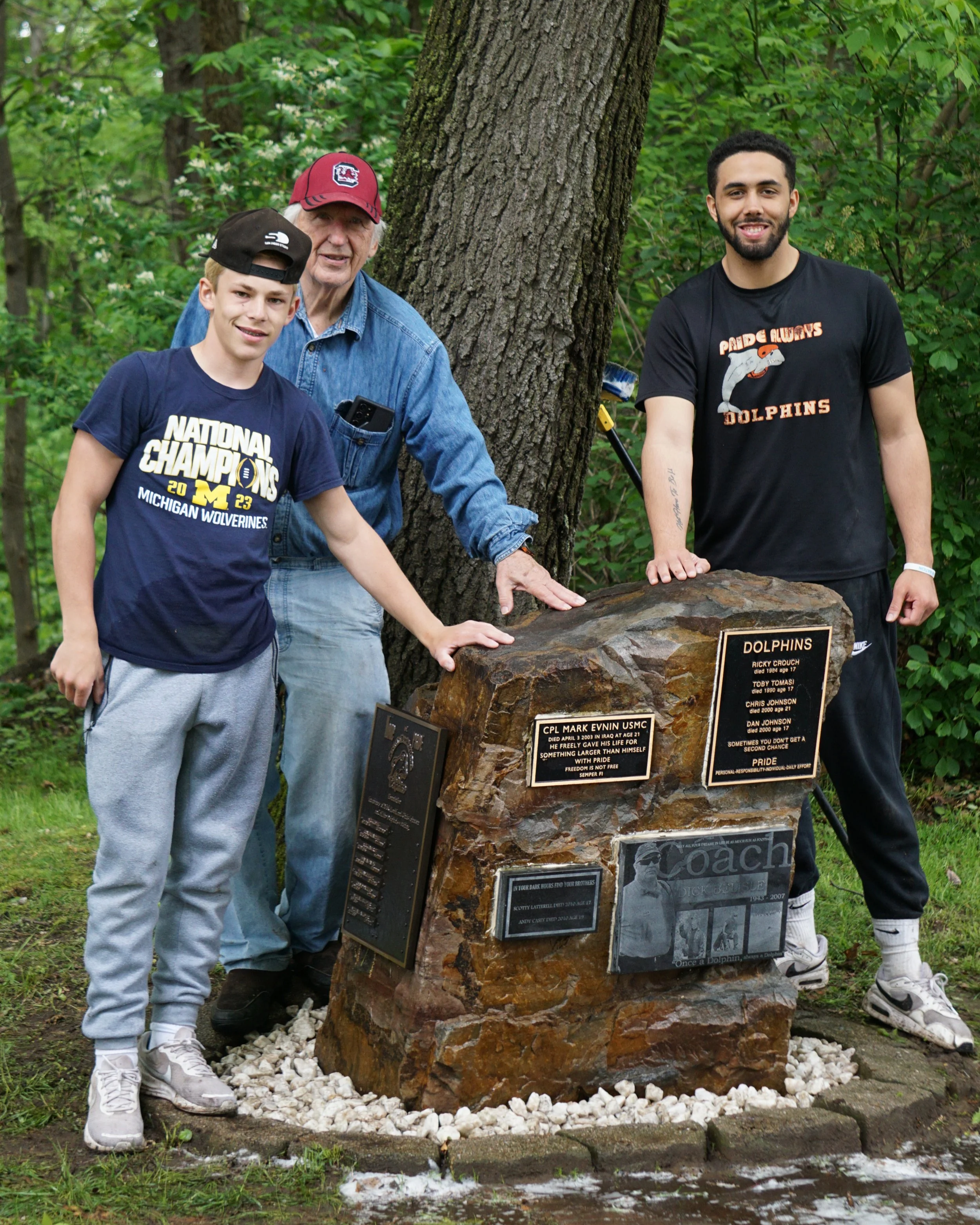 Javen Sears with Kyle Knoth and South Burlington Dolphins founder Renee LaBerge at the P.R.I.D.E. Rock during the 2024 Memorial Day event.