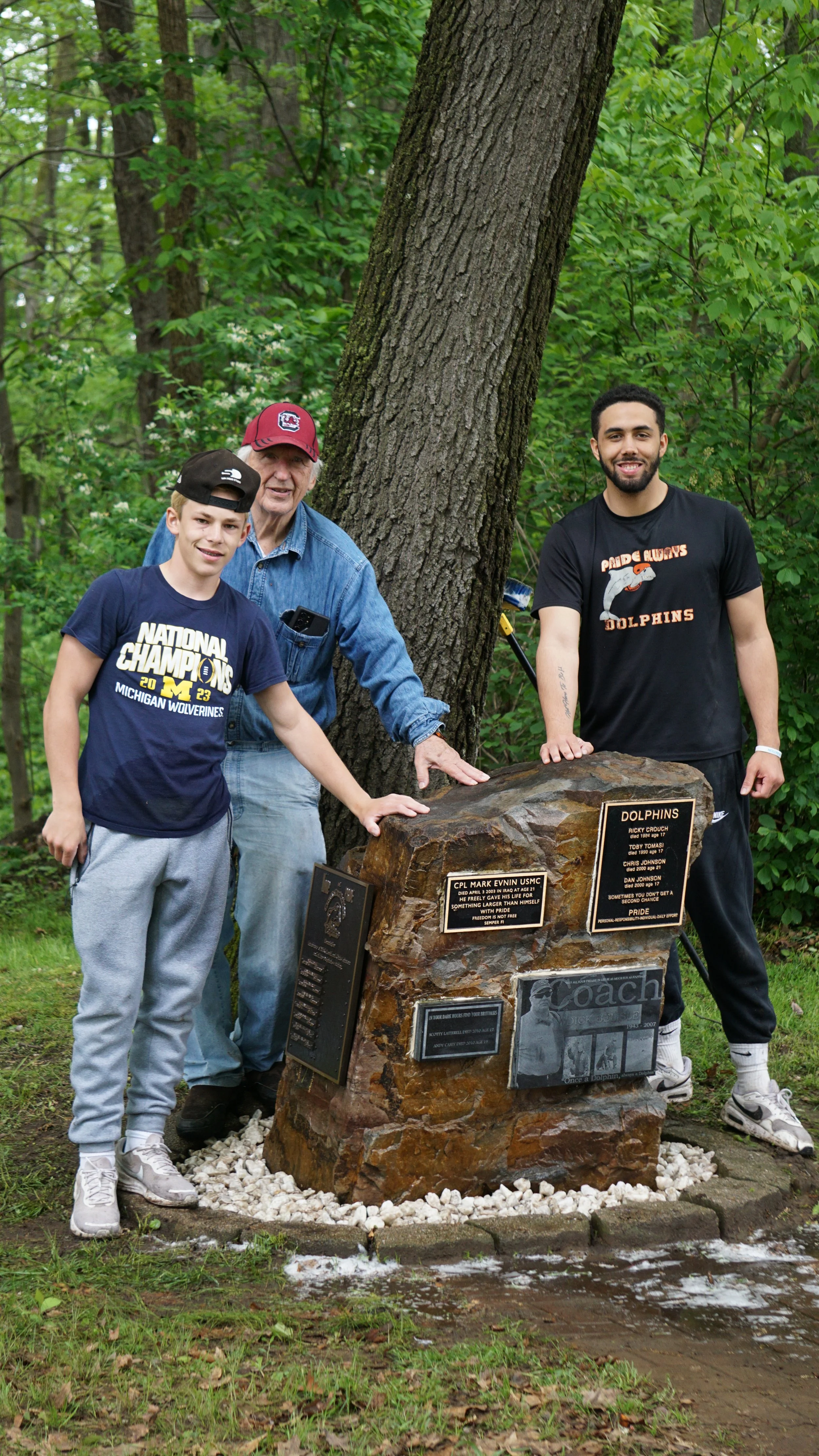 Javen Sears with Kyle Knoth and South Burlington Dolphins founder Renee LaBerge at the P.R.I.D.E. Rock during the 2024 Memorial Day event.