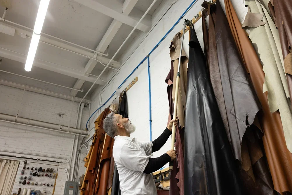 Selection of leather hides for Eames lounge chair repair