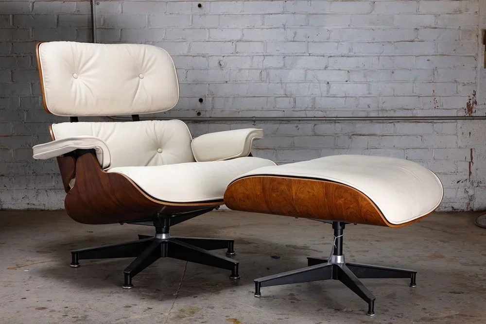 Restored rosewood Eames lounge with new leather