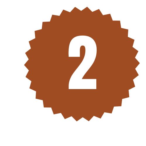 Brown badge with white number 2 in the center.