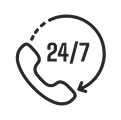 Black phone icon with 24/7 support text