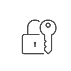 Simple line drawing of an open lock and a key.
