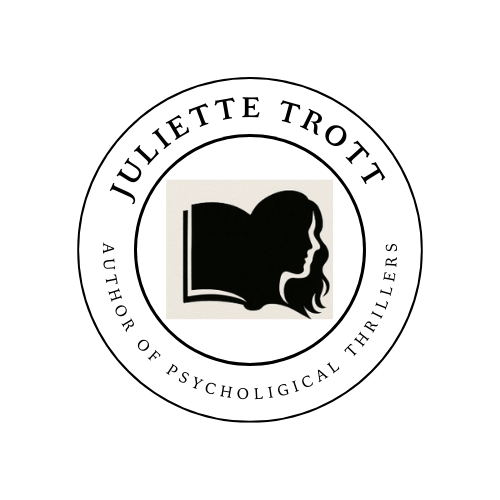 Logo with an open book and a woman's face silhouette, surrounded by text reading 'Juliette Trott, Author of Psychological Thrillers'.