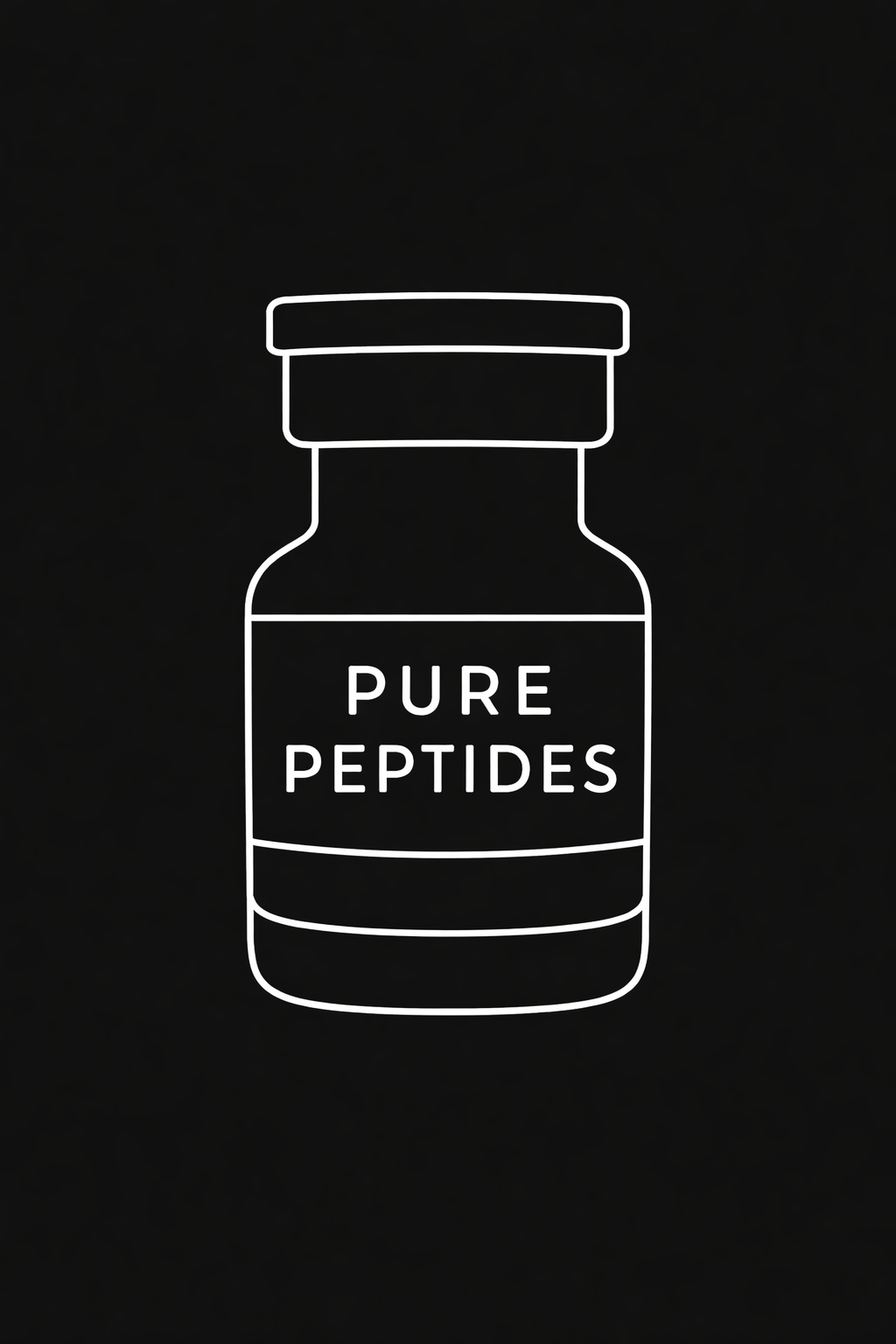 Outline drawing of a bottle labeled 'Pure Peptides' on a black background.