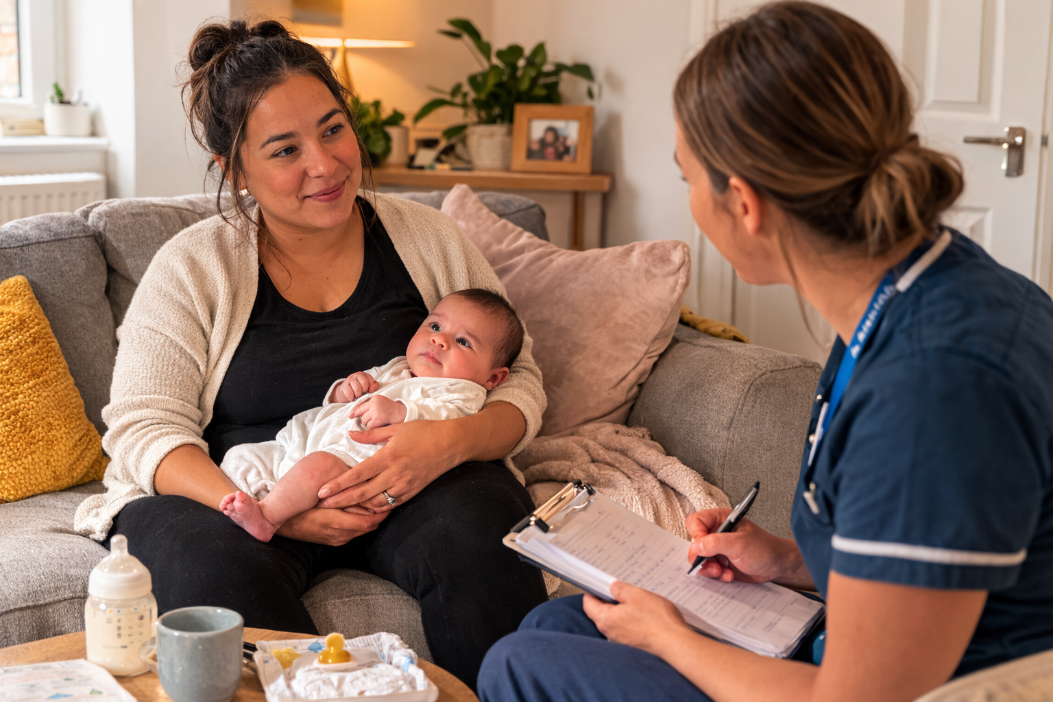 postnatal woman newborn baby