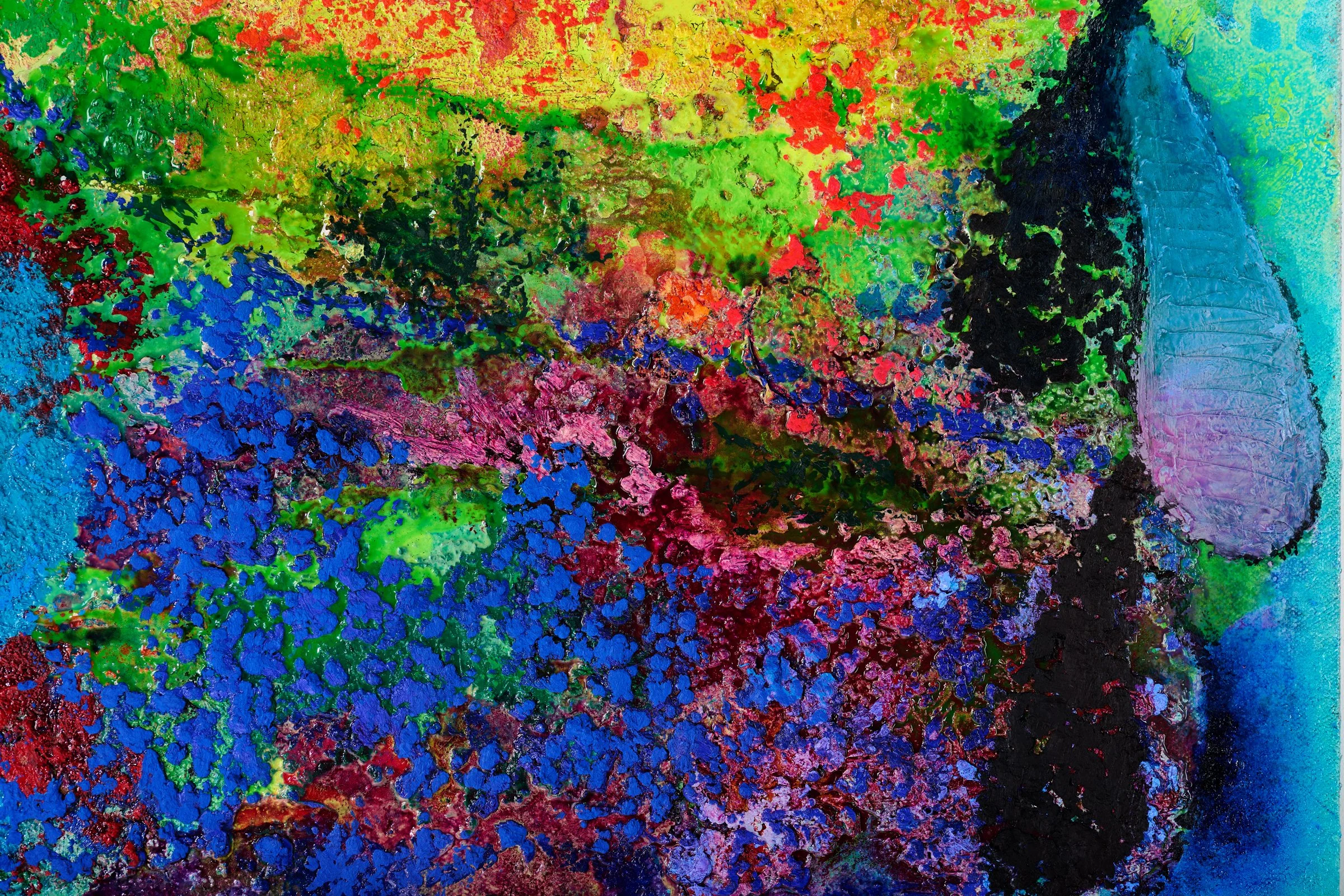 滲出液とかさぶた 1(犬石物語)
Exudate and Scab 1 (The Dog-Stone Tale)
2026 年
100×100cm
Oil and Oil Bar on Panel
Photo: Kuroda Michihiro