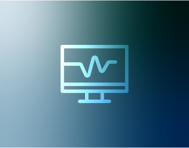 Computer monitor with a heartbeat line or graph symbol.