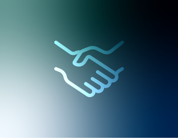 Outline of two hands shaking against a dark gradient background.