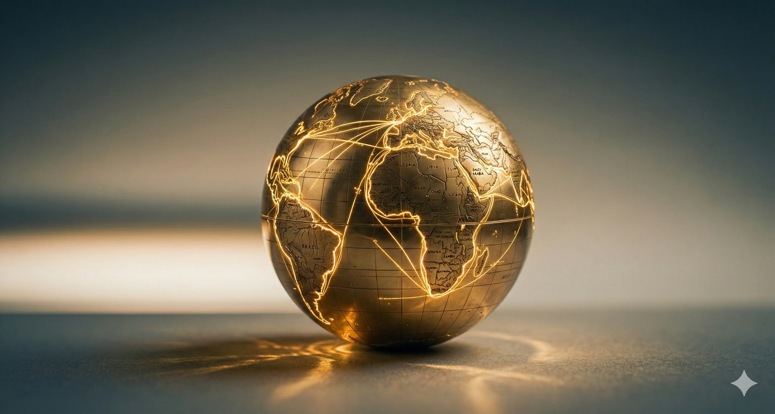 Brass Globe with glowing shipping lines