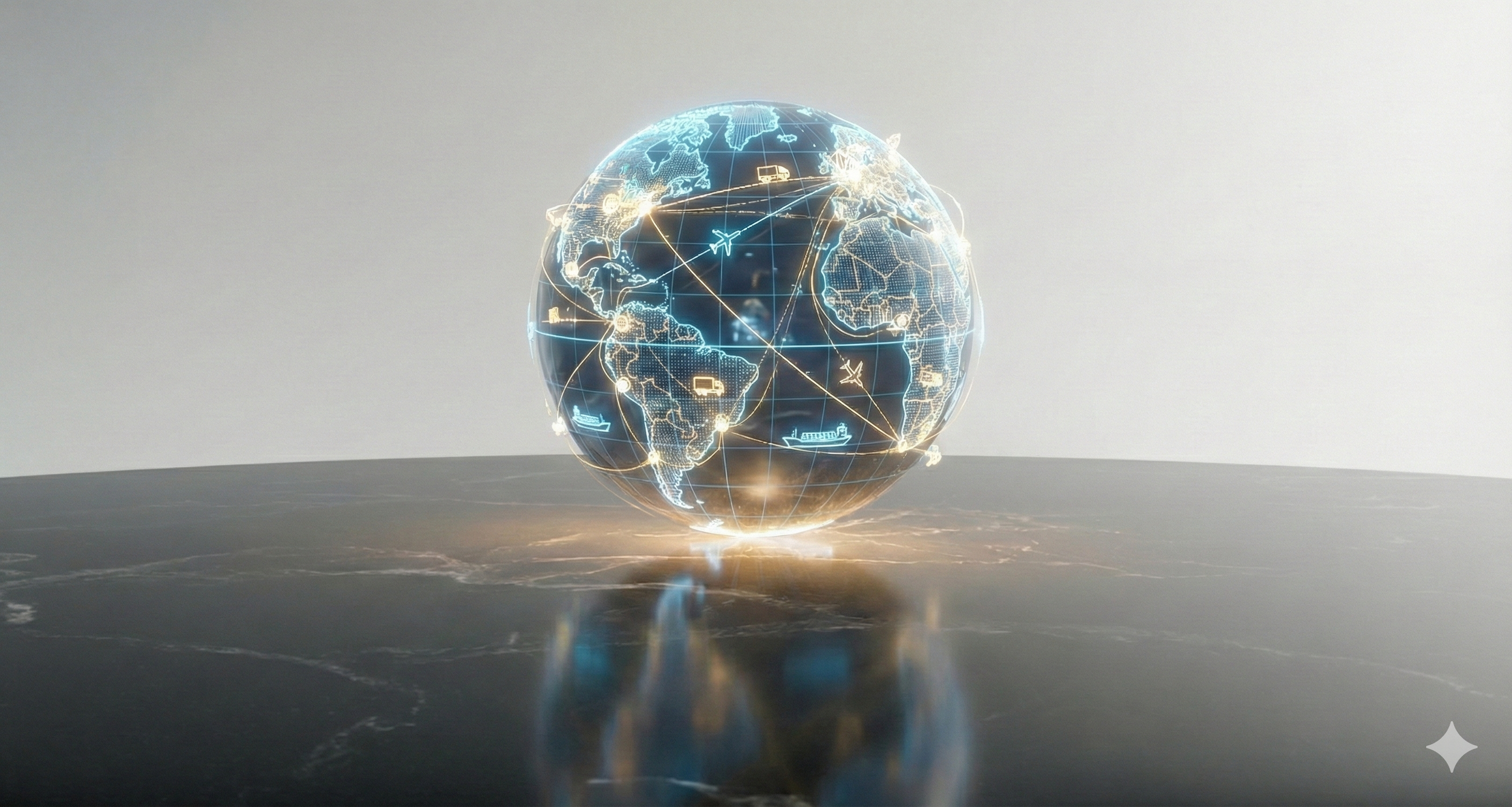 glowing globe with shipping and flights
