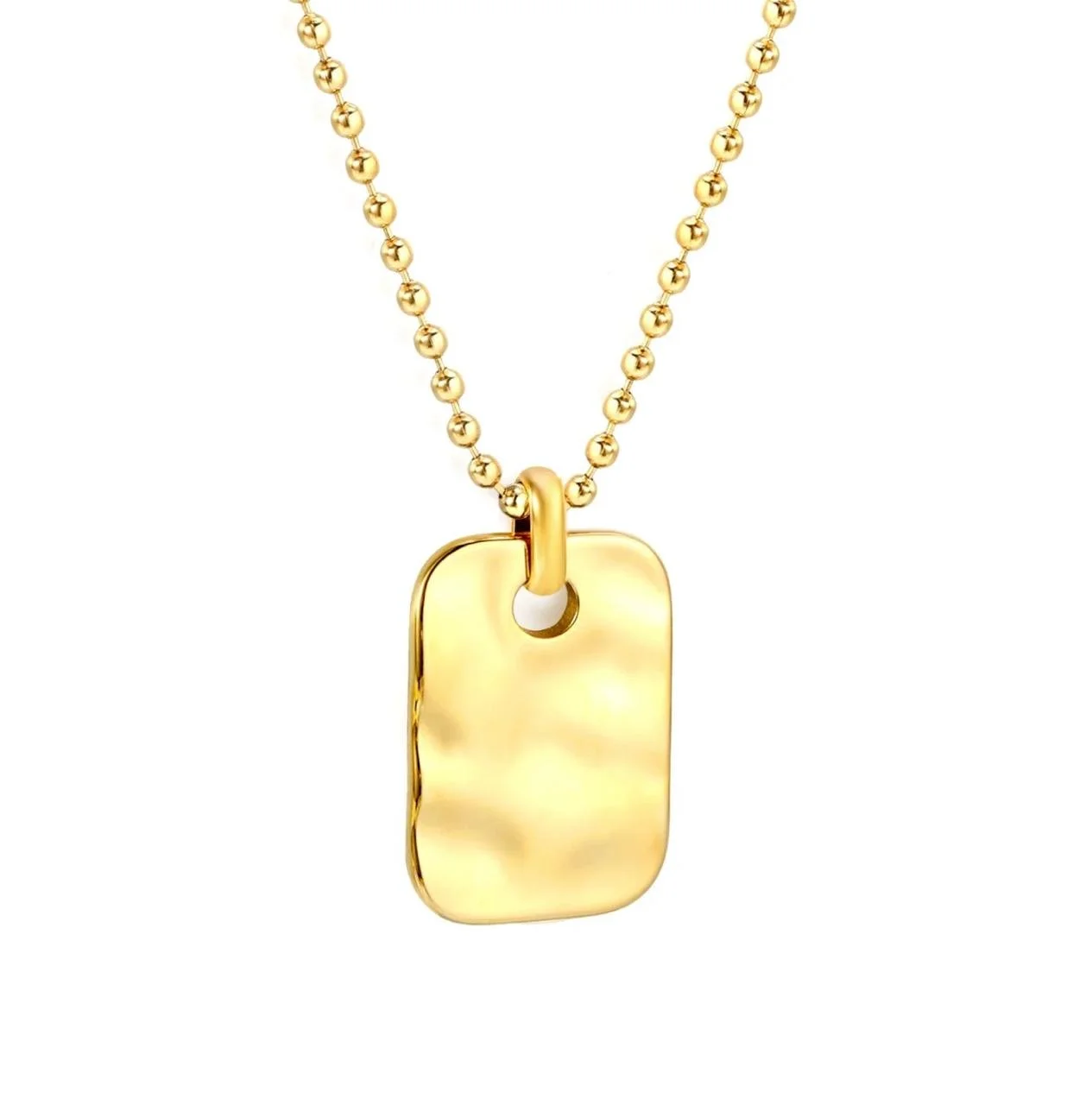 Textured Gold Rectangular  Pendant Necklace