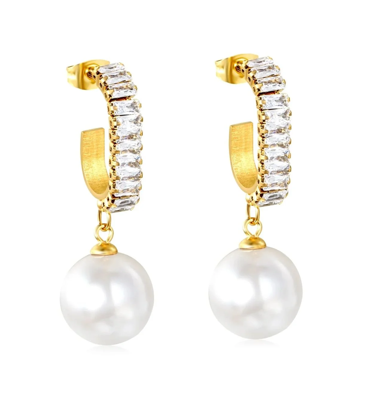 Pearl Drop Earrings with Gemstone Accents