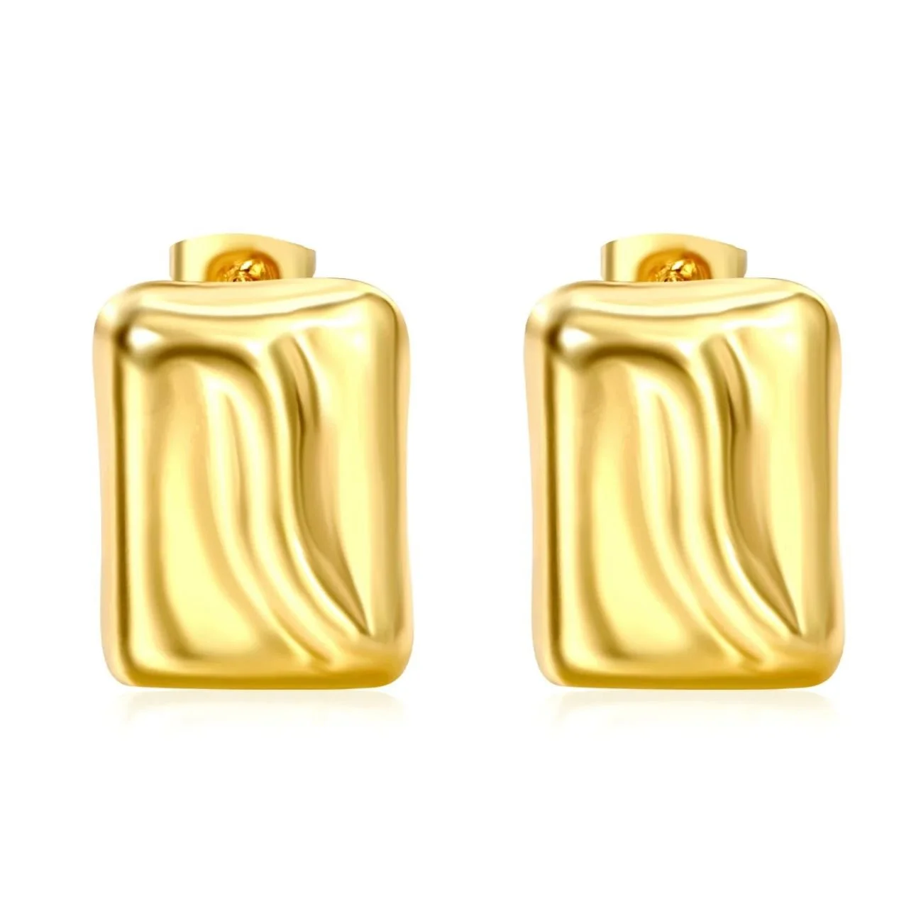 Wave Gold Rectangle Earrings