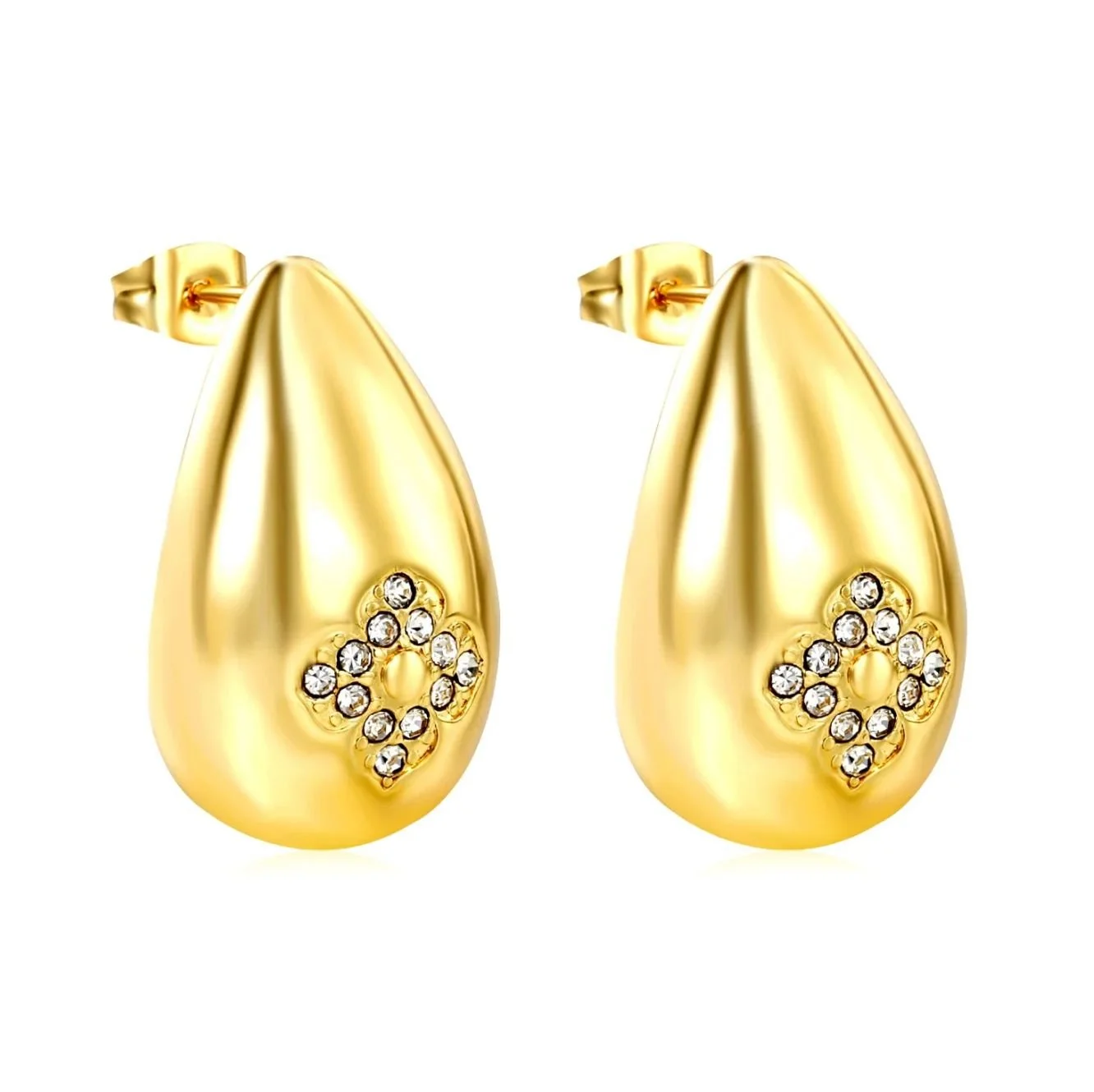 Teardrop Crystal Gold Earrings