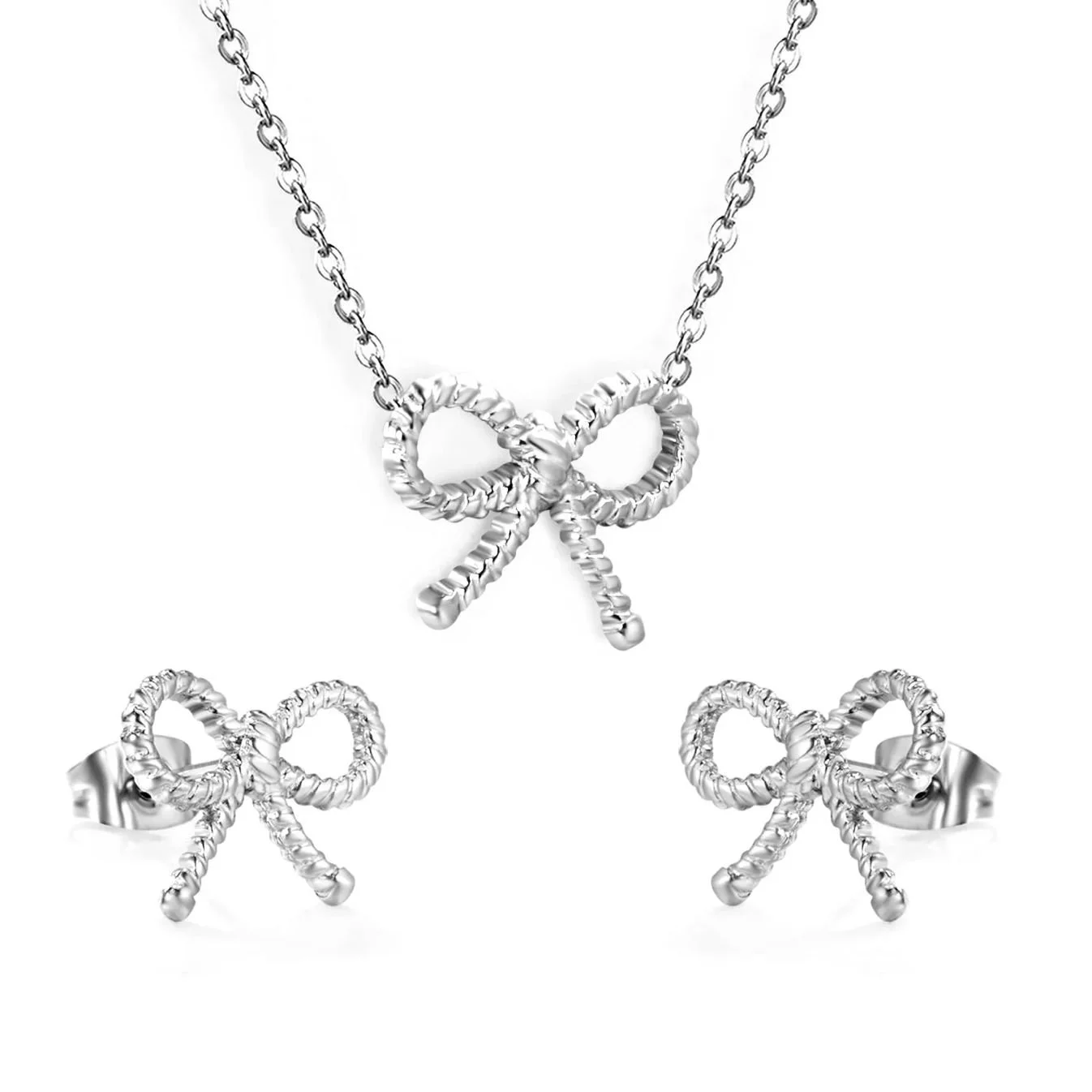 Steel & Gold Bow Elegance Jewellery Set