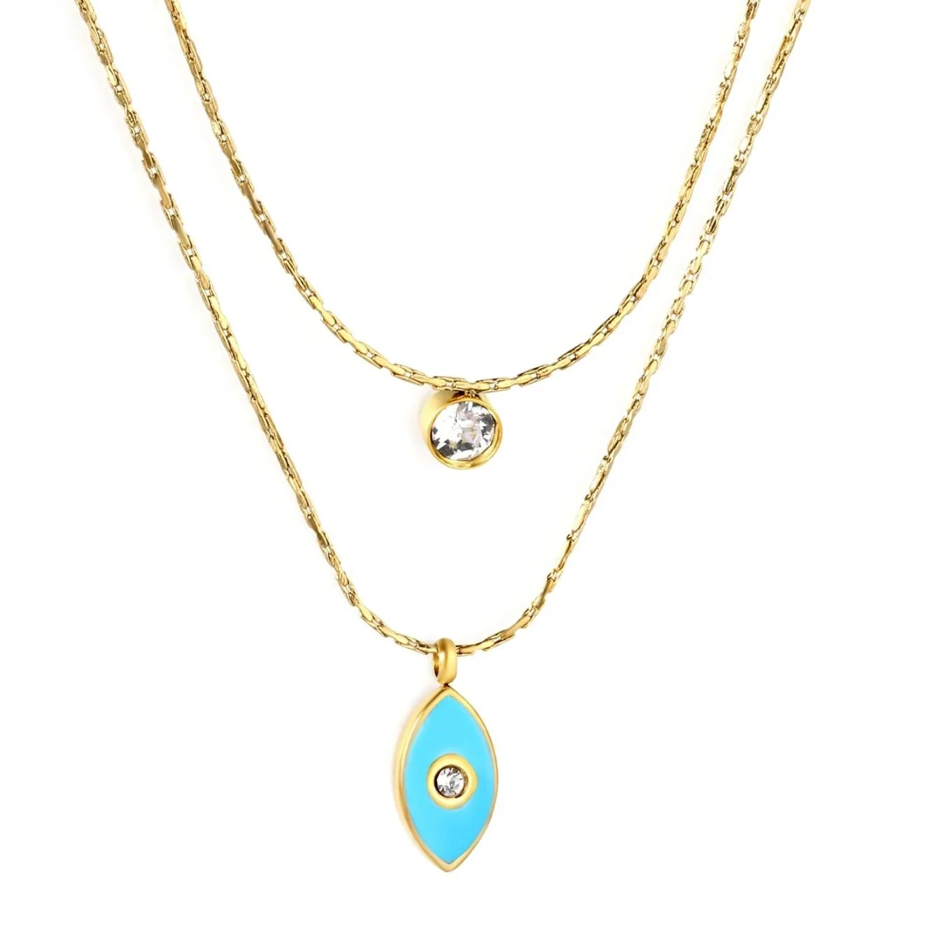 Gold & Turquoise Blue Eye Layered Necklace