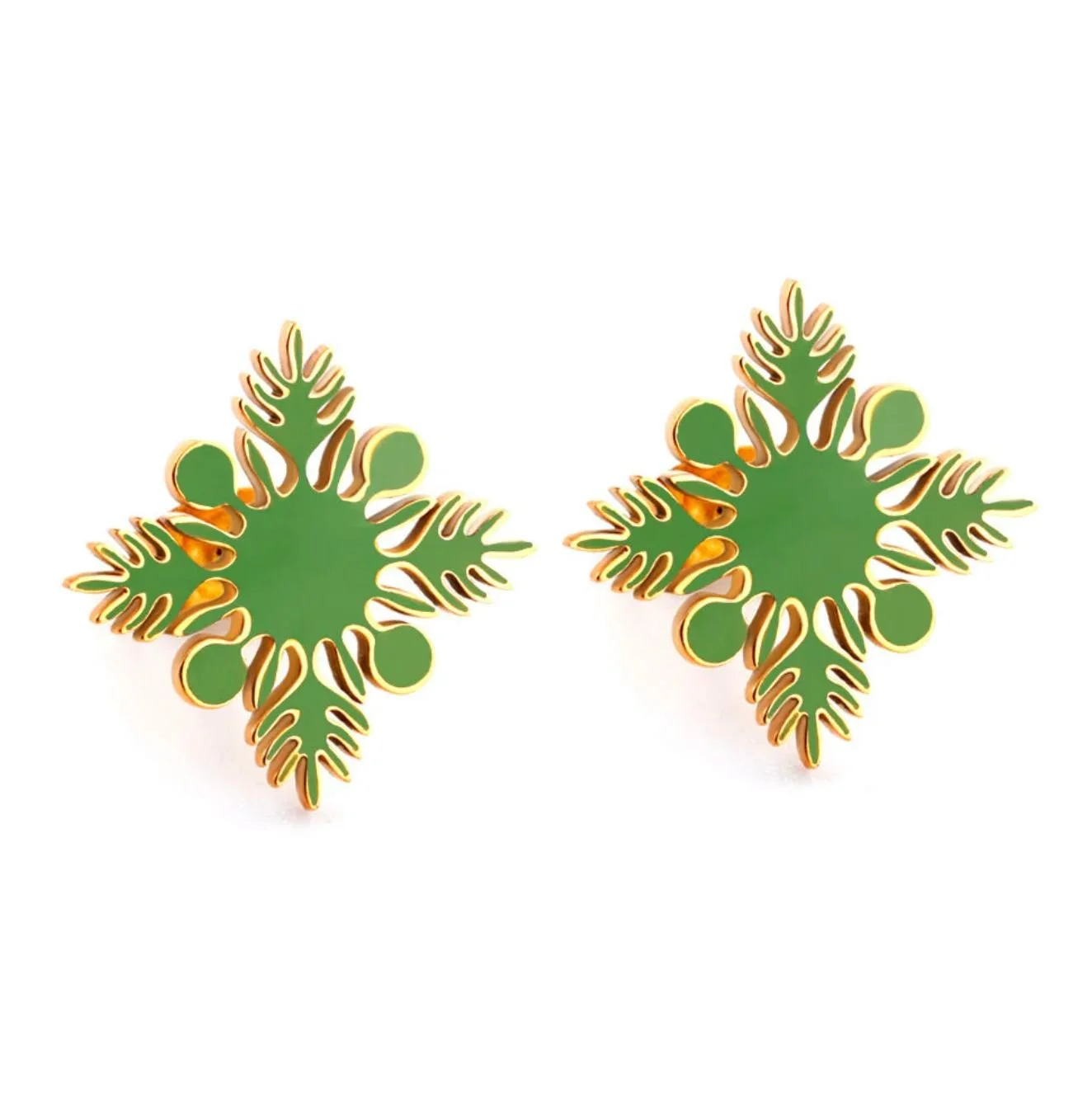 Green Floral Stud Earrings