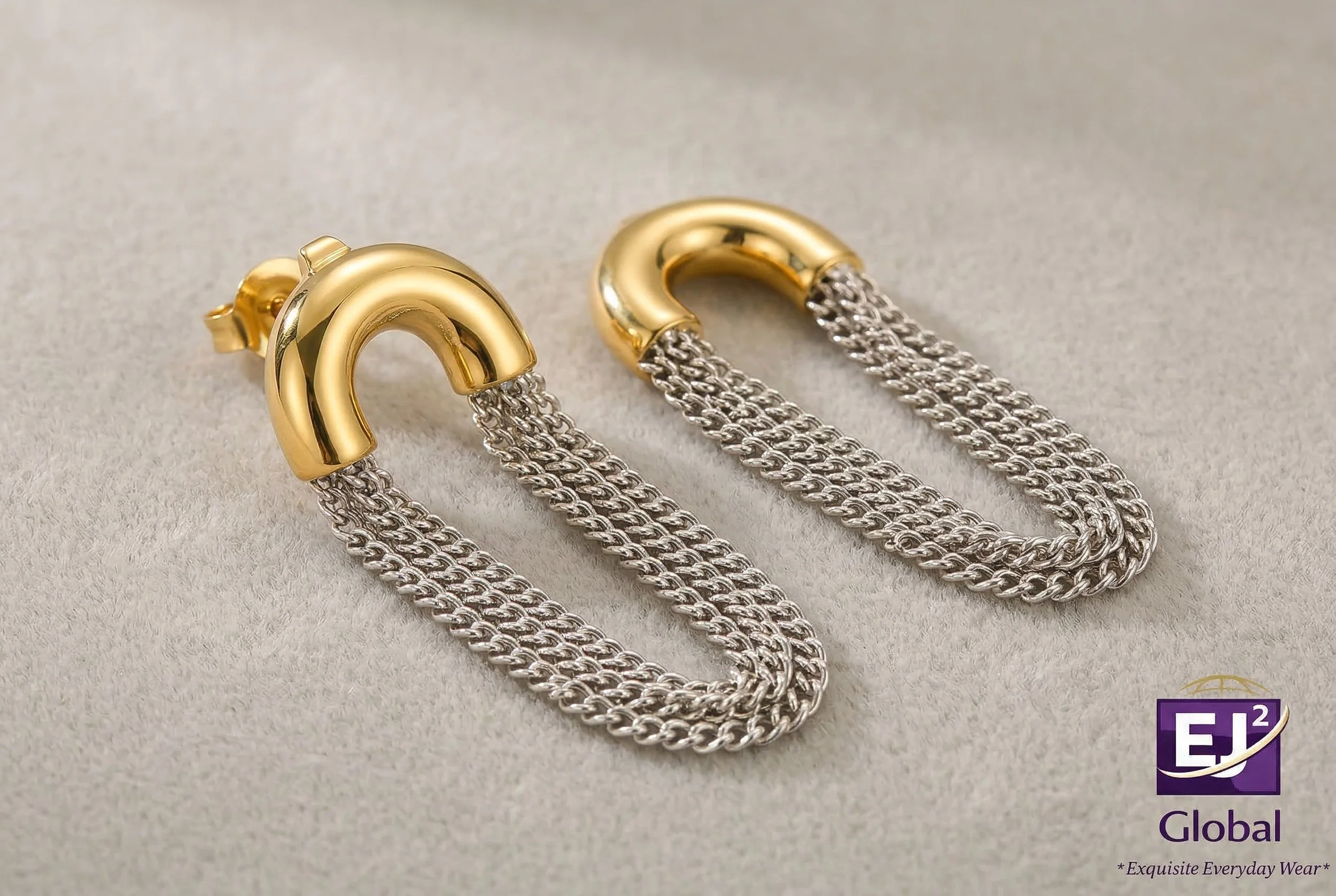 Two Tone Drop Chain Earrings