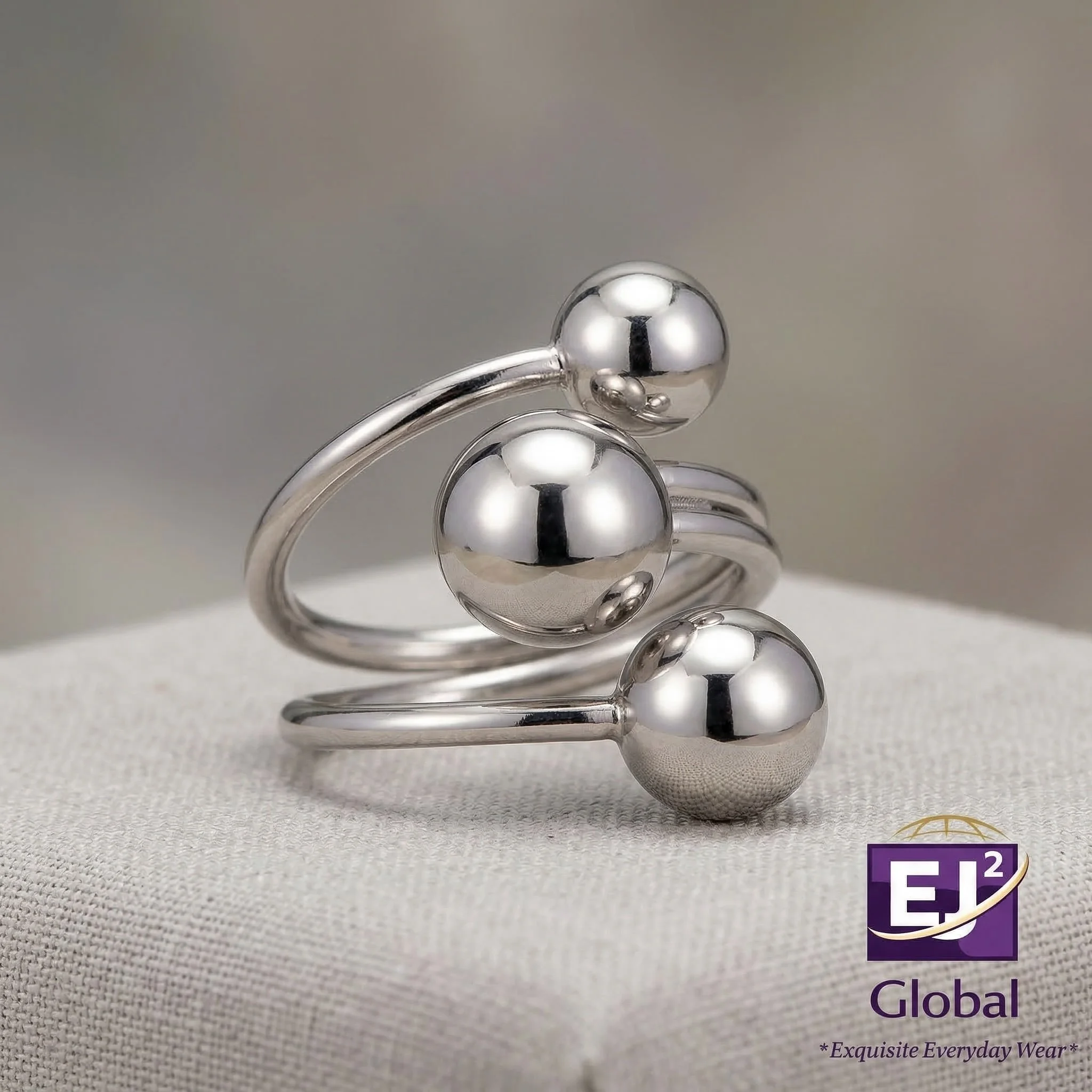 Triple Sphere Silver Adjustable Ring