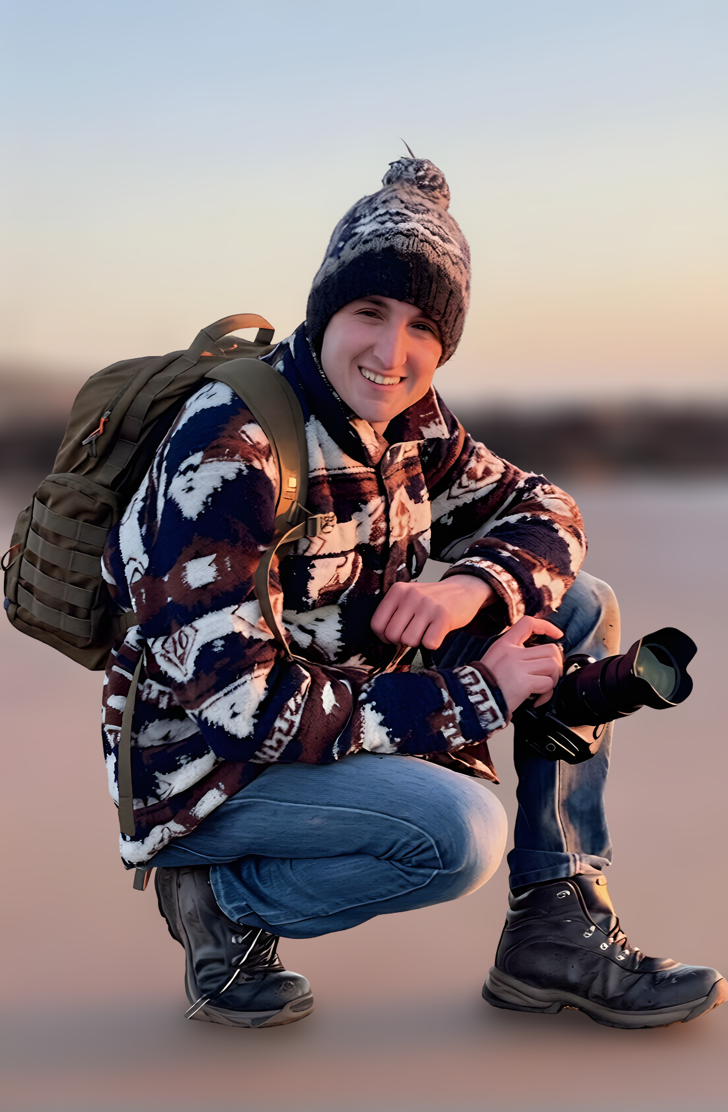 Lake District and Cumbria outdoor photographer, Matthew Shaw, on a trail during sunset.