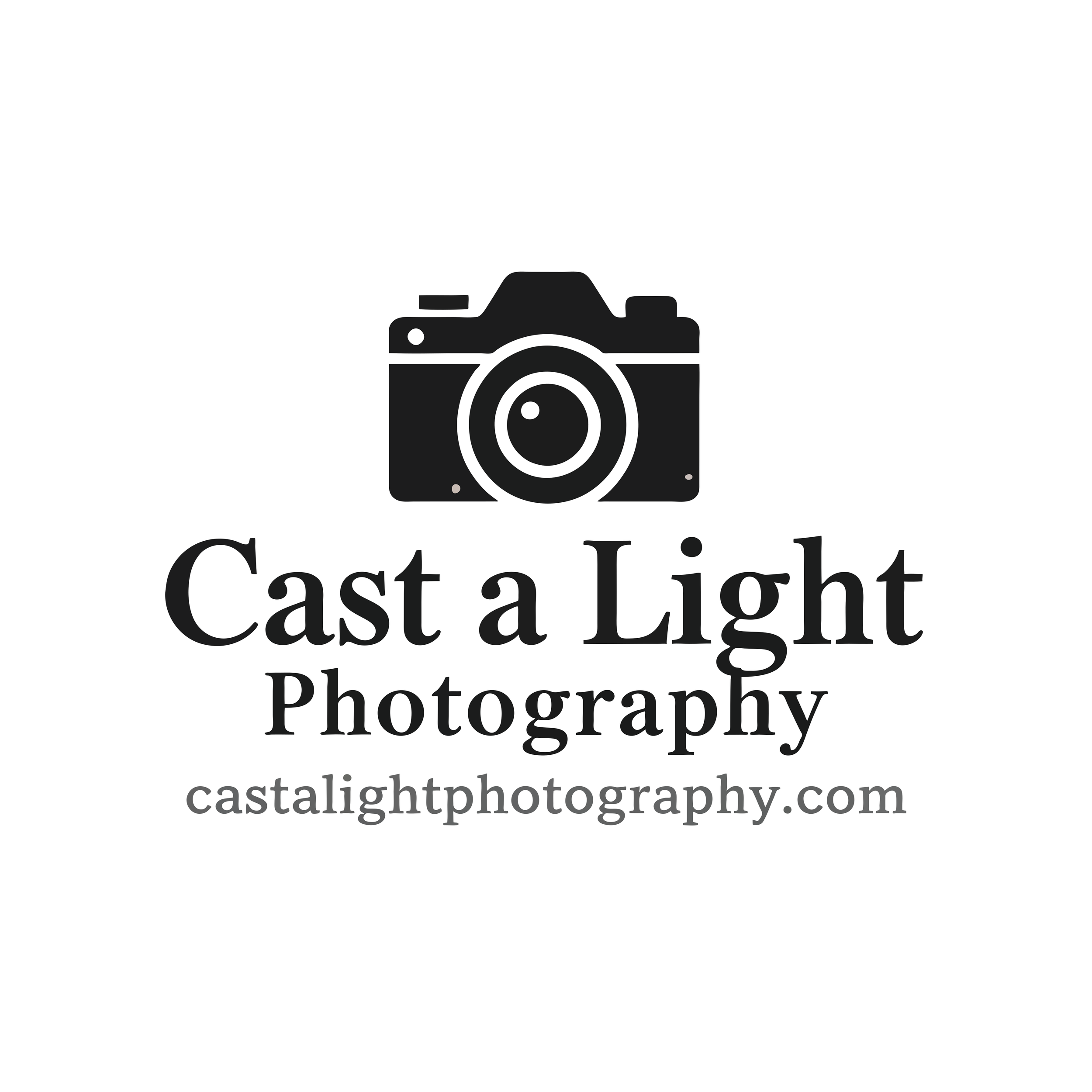 Logo for Cast a Light Photography featuring a stylized camera icon above the text 'Cast a Light Photography' and the website 'castalightphotography.com'