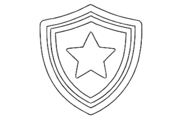 A shield emblem with a star in the center and two smaller shields inside, outlined in black and white.
