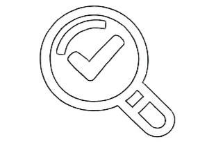 Magnifying glass with a checkmark inside, symbolizing inspection or verification.