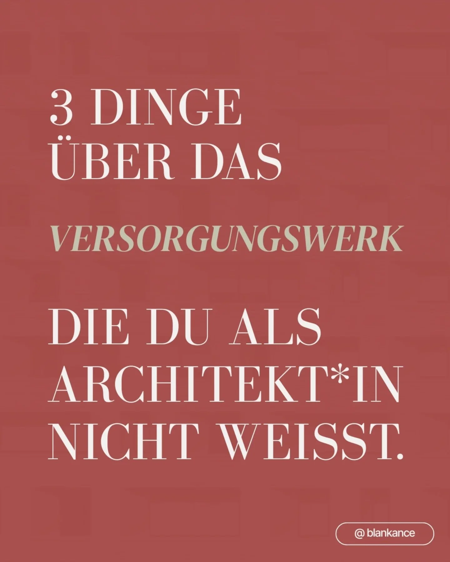 Viele Architekt:innen sagen:
&bdquo;Ich bin im Versorgungswerk. Ich bin abgesichert.&ldquo;

Und genau dieser Satz macht mich hellh&ouml;rig.

Nicht, weil das System schlecht ist. Im Gegenteil.

Aber: &bdquo;Ich glaube, das passt schon&ldquo; ist kei
