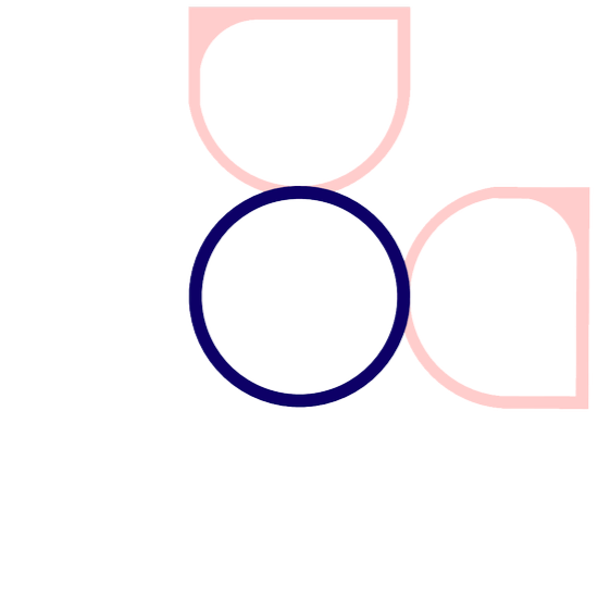 Geometrische Zeichnung eines skizzierten Quadrats mit Abschnitten, die von vertikalen, horizontalen und halbkreisförmigen Linien unterteilt werden.