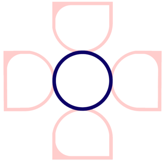 Geometrische Zeichnung eines skizzierten Quadrats mit Abschnitten, die von vertikalen, horizontalen und diagonalen Linien unterteilt werden.
