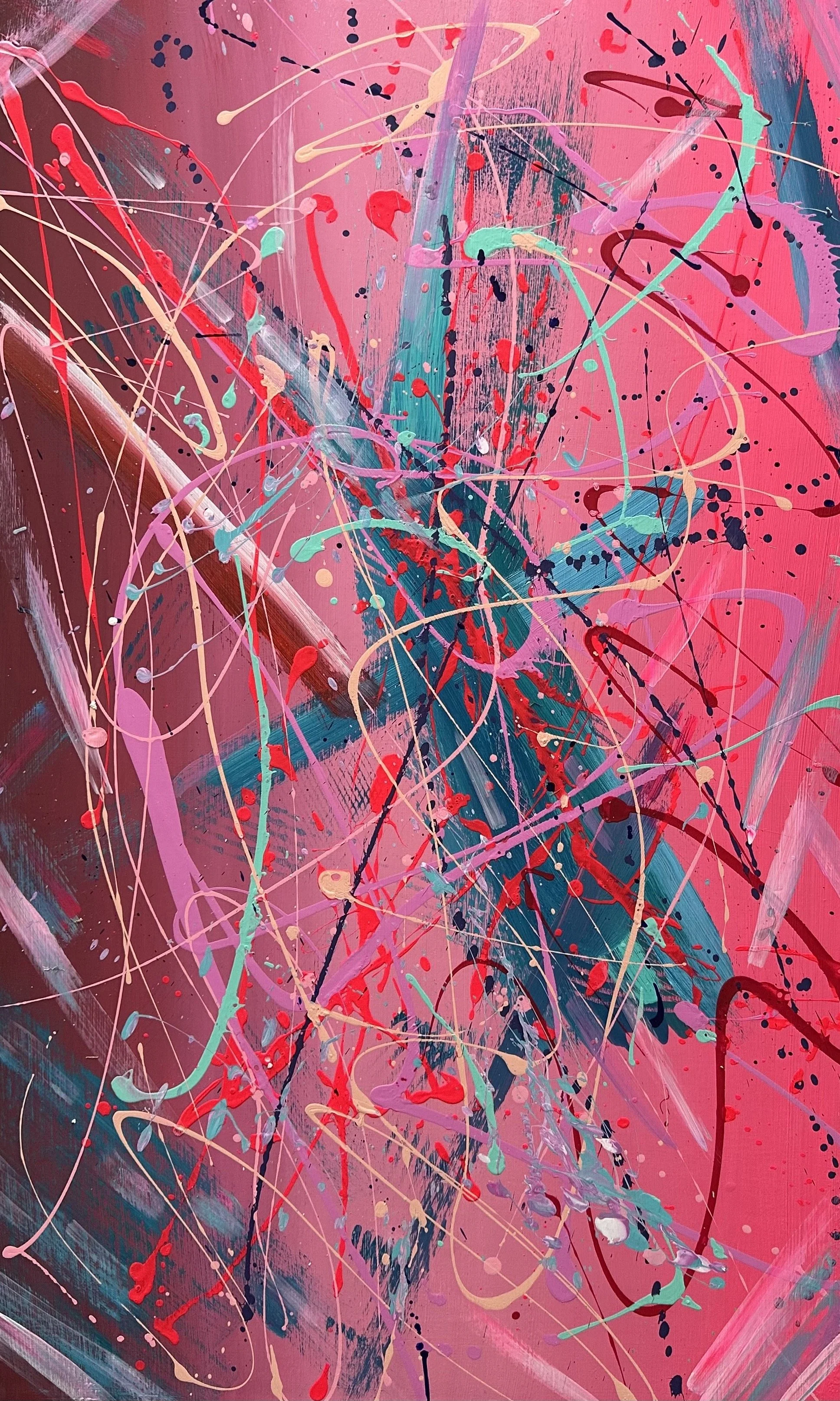 AVAILABLE - Killer Rabbit is an original abstract painting by Rob Hales, exploring colour, gesture and layered composition.