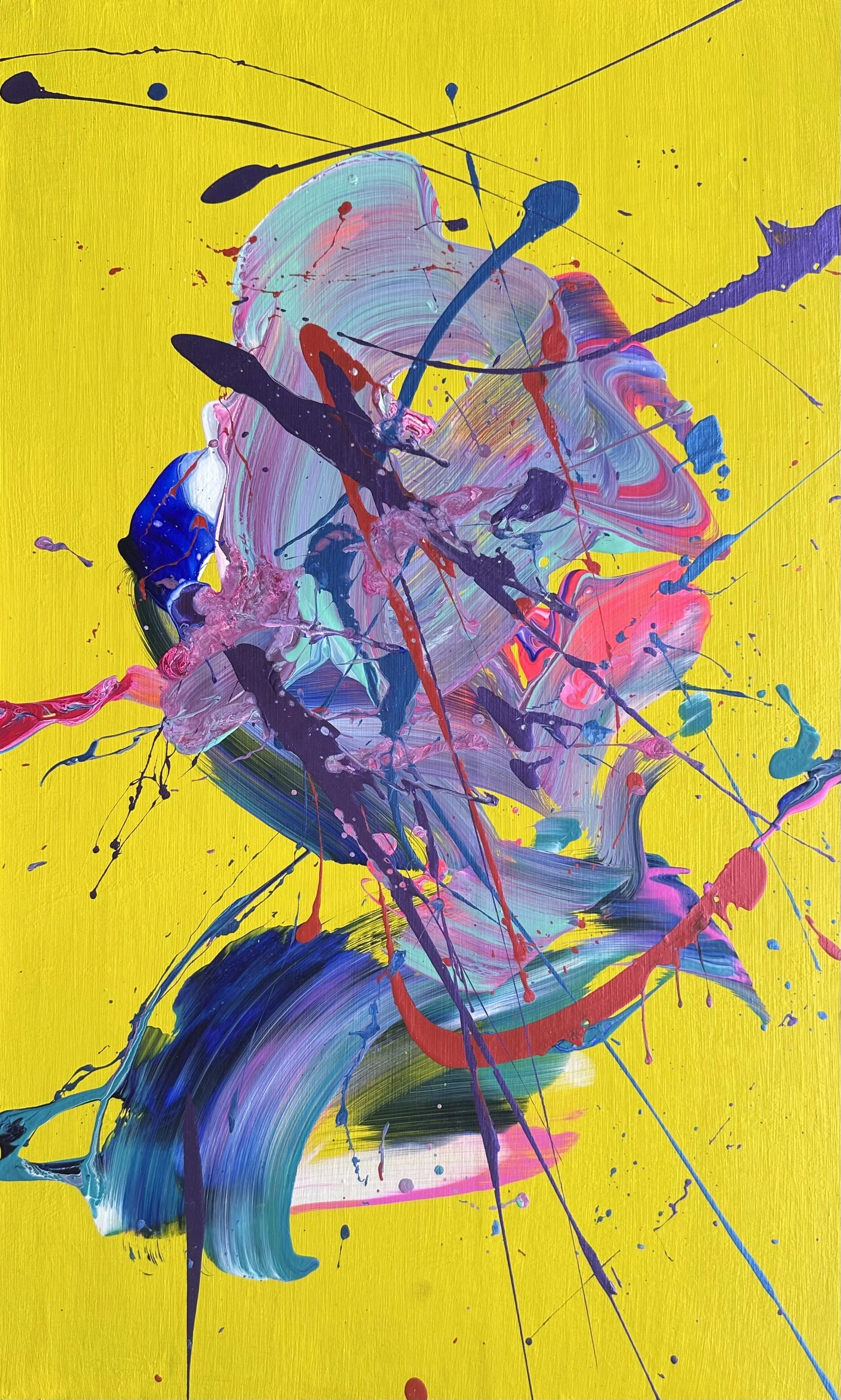 SOLD - Off Balance is an original abstract painting by Rob Hales, exploring colour, gesture and layered composition.