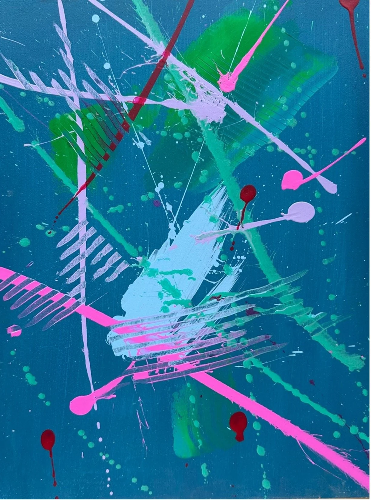 AVAILABLE - Small but Loud is an original abstract painting by Rob Hales, exploring colour, gesture and layered composition.