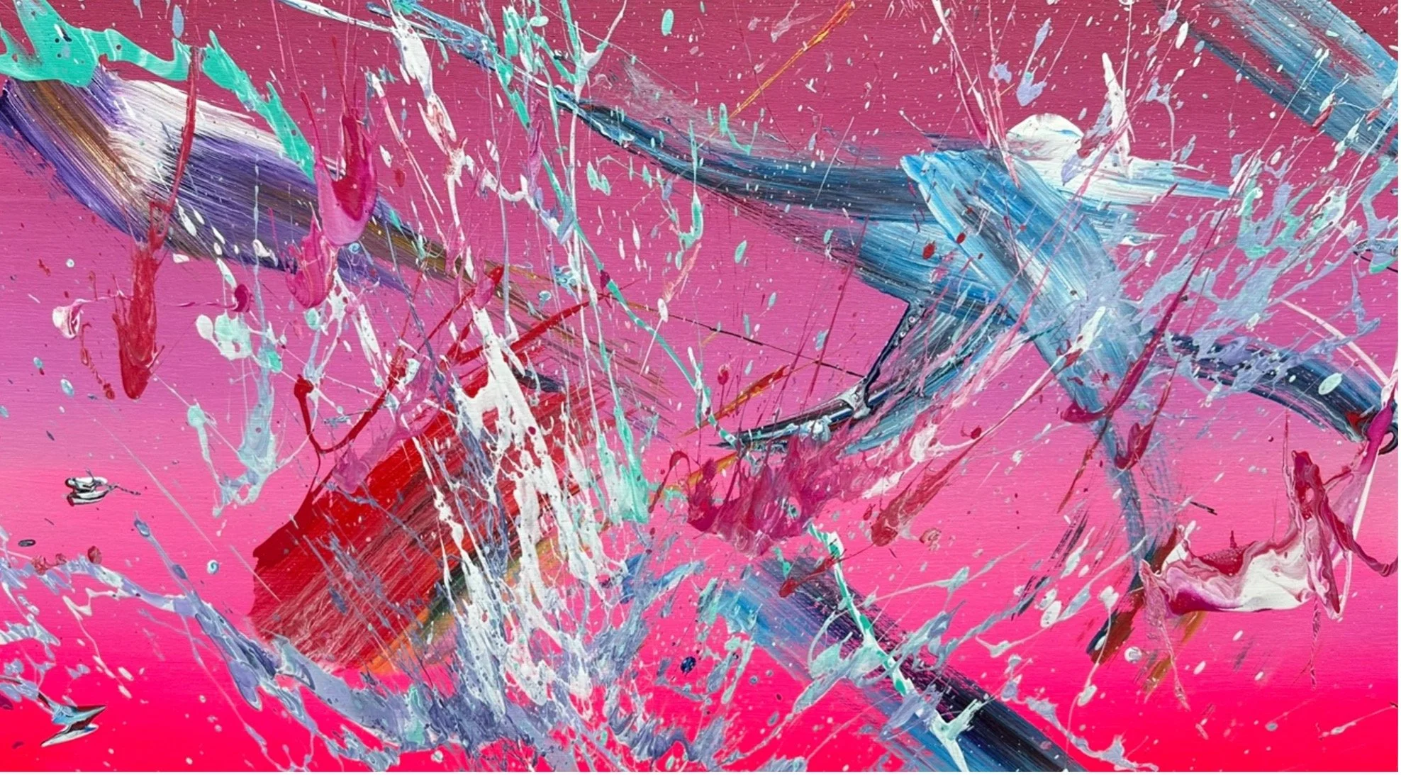 AVAILABLE - Mid Conversation is an original abstract painting by Rob Hales, exploring colour, gesture and layered composition.