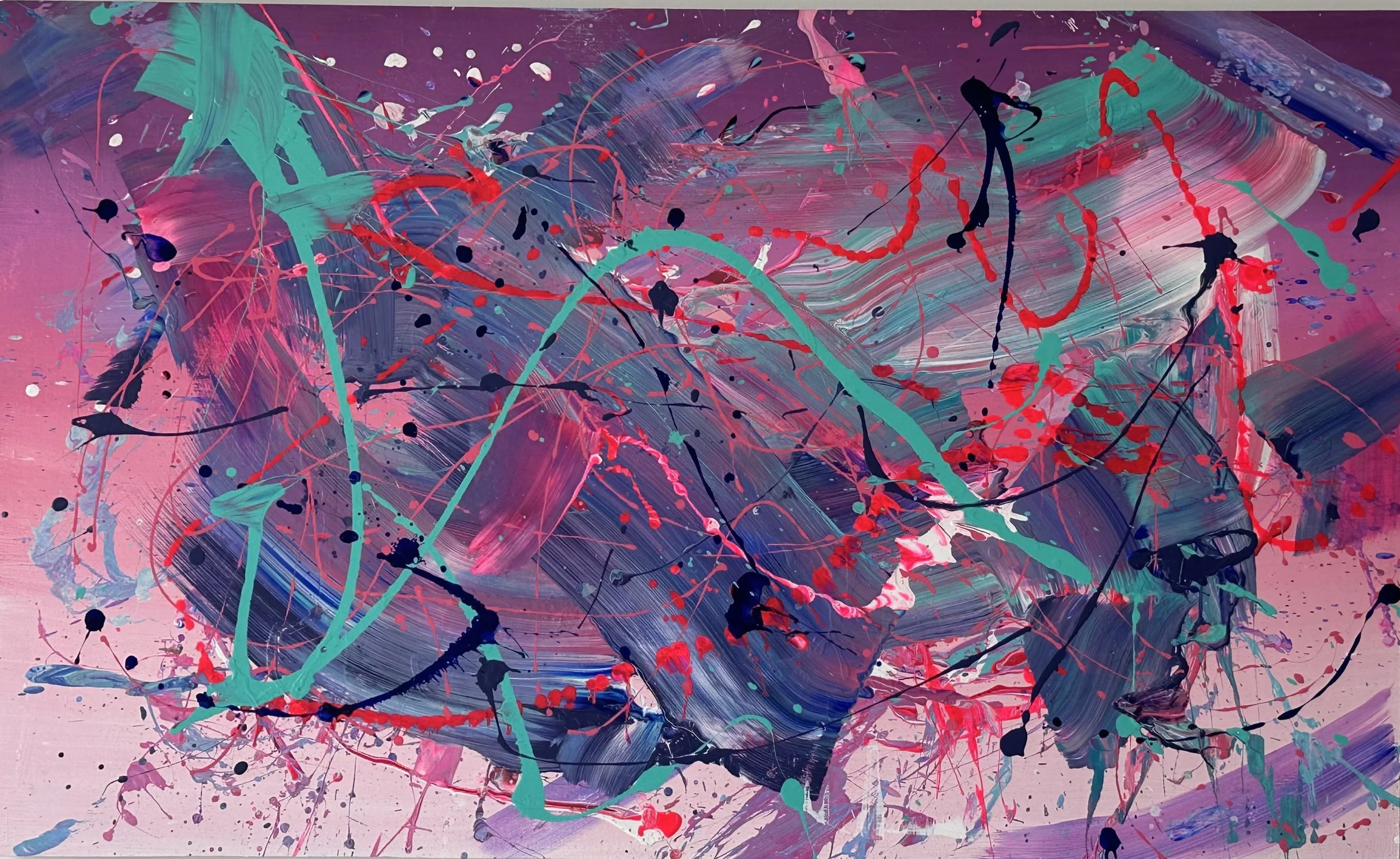 AVAILABLE - When Worlds Collide is an original abstract painting by Rob Hales, exploring colour, gesture and layered composition.