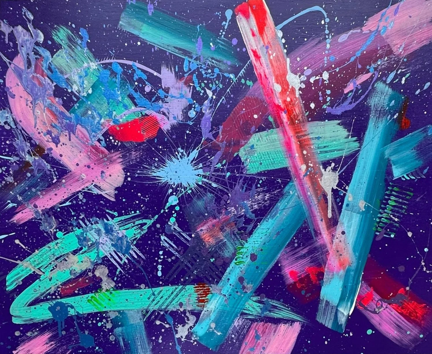 SOLD - No Volume Control is an original abstract painting by Rob Hales, exploring colour, gesture and layered composition.