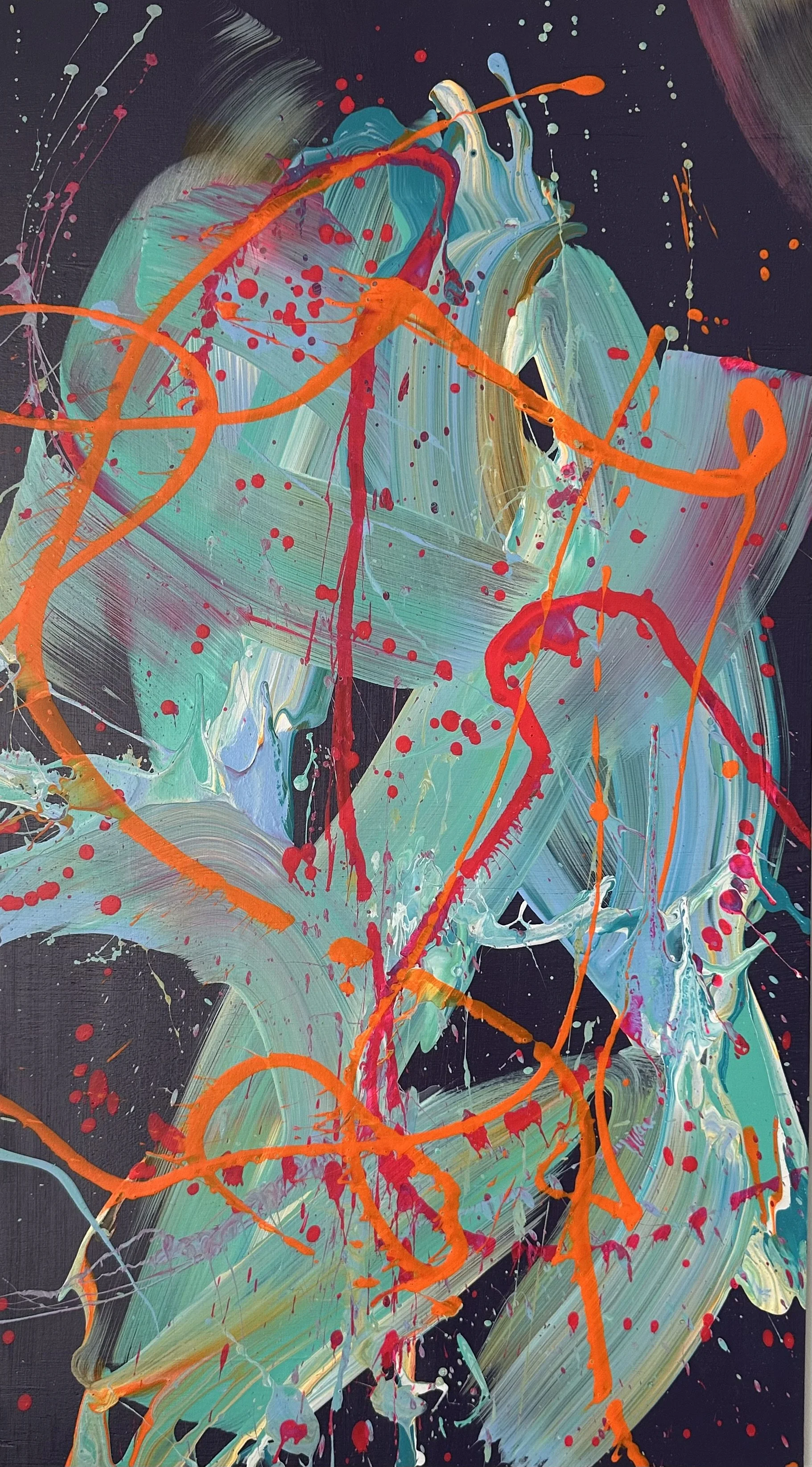 AVAILABLE - Temporary Fix is an original abstract painting by Rob Hales, exploring colour, gesture and layered composition.