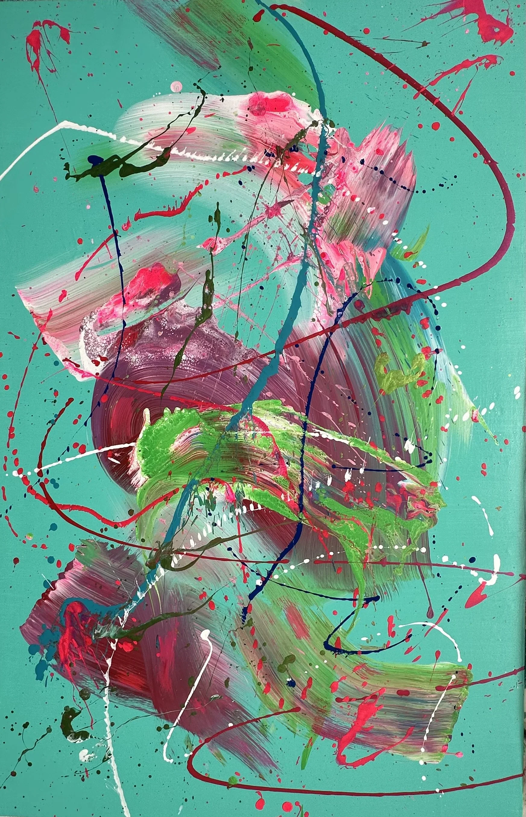 SOLD - Minty Moments is an original abstract painting by Rob Hales, exploring colour, gesture and layered composition.