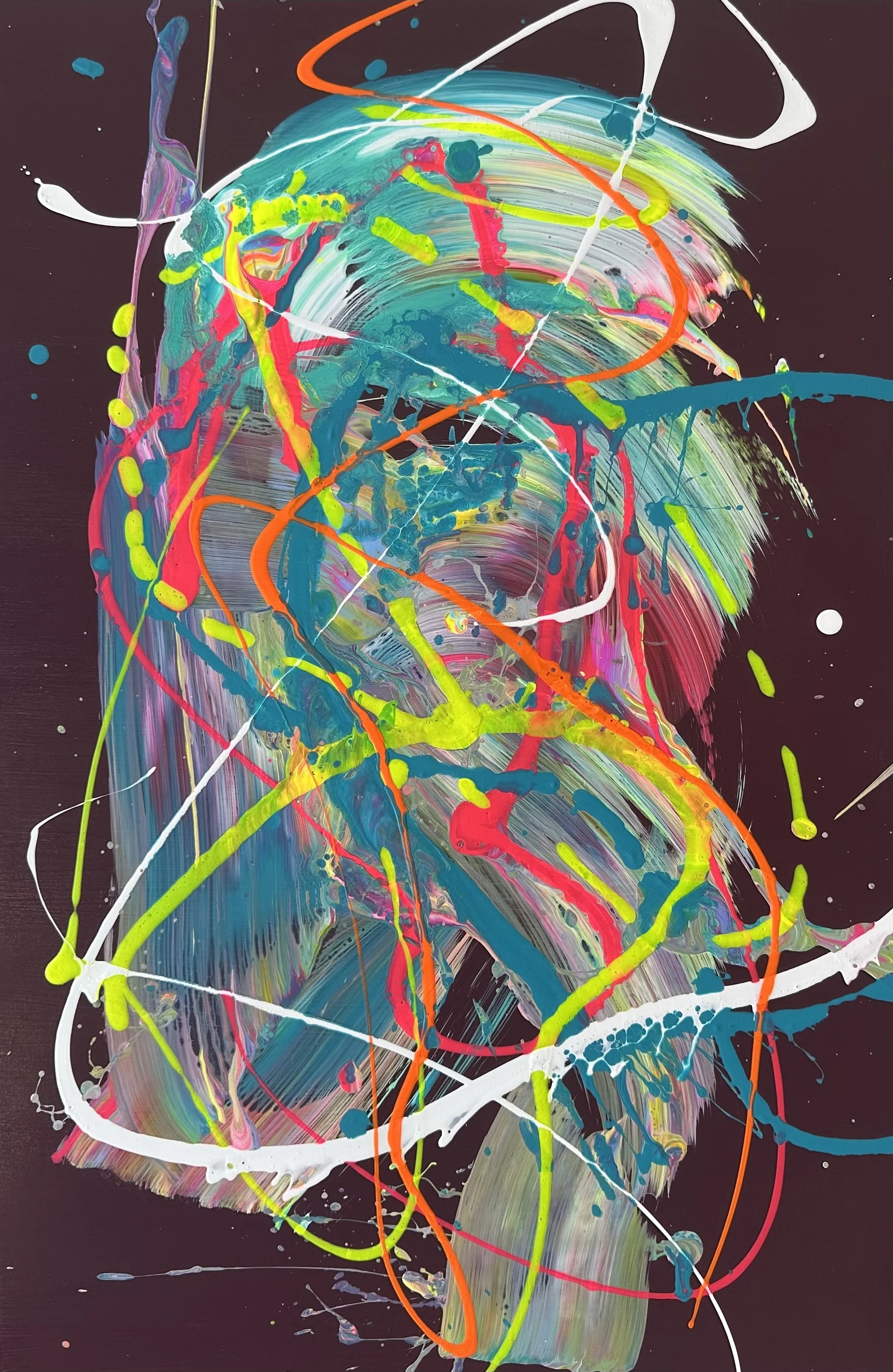 AVAILABLE - Just Passing is an original abstract painting by Rob Hales, exploring colour, gesture and layered composition.