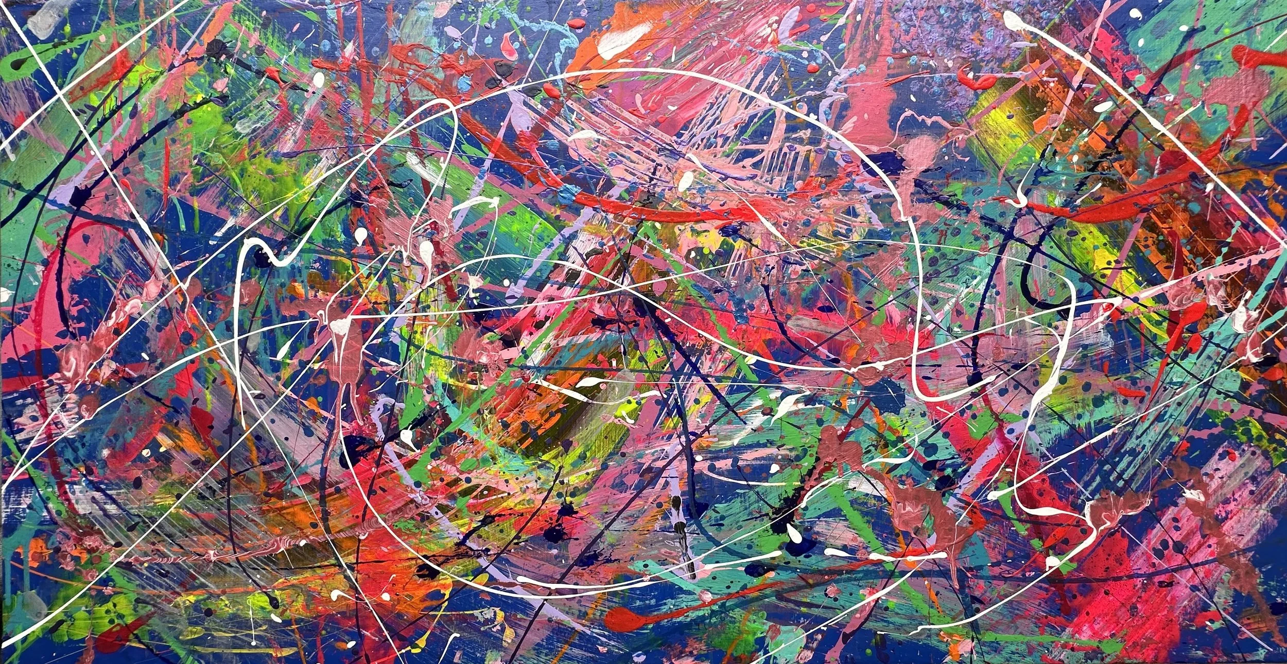 AVAILABLE - In Ya Face is an original abstract painting by Rob Hales, exploring colour, gesture and layered composition.