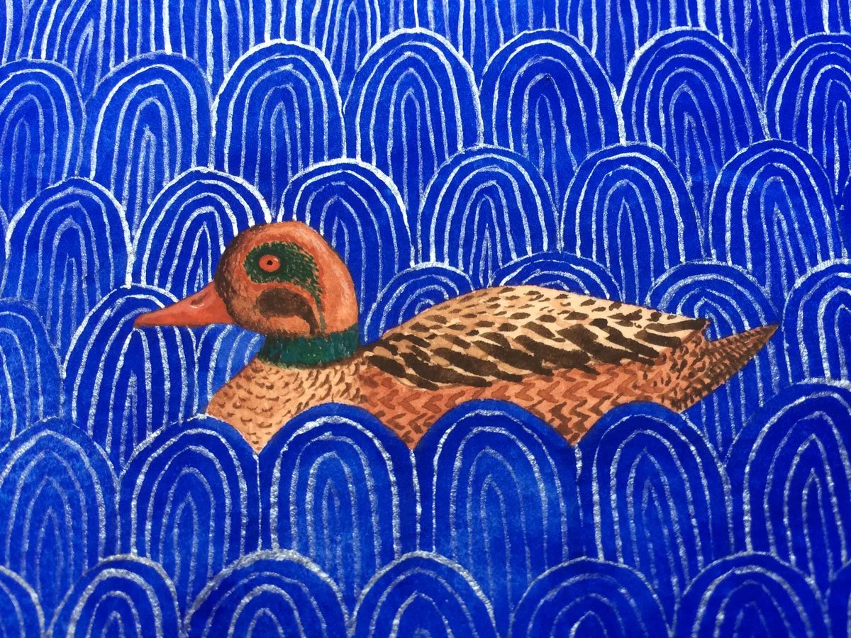 Duck on a blue sea - Paper | Gouache | 14 x 12 cm