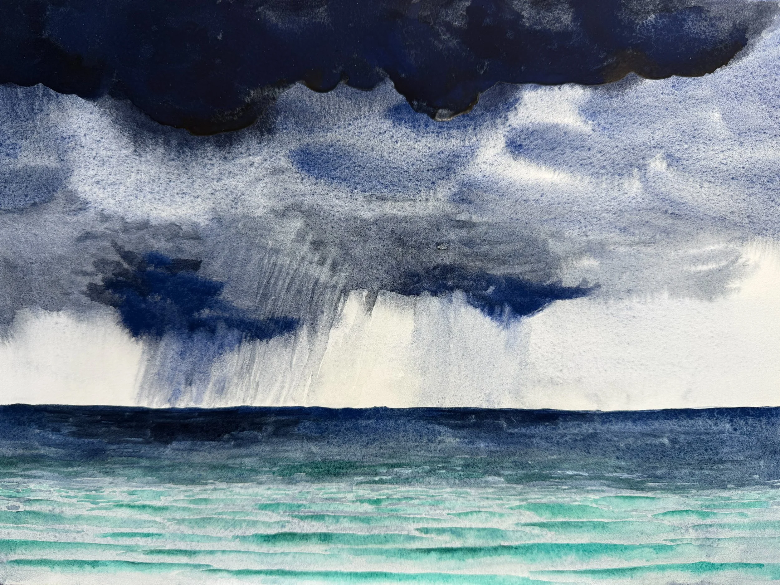 Rain Storm at Sea – Watercolour Paper | Gouache | 23 x 31 cm