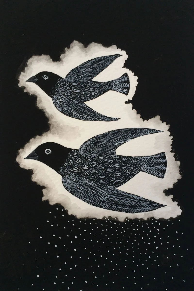 Birds Against Snow Cloud - Paper | Gouache | 22 x 13 cm