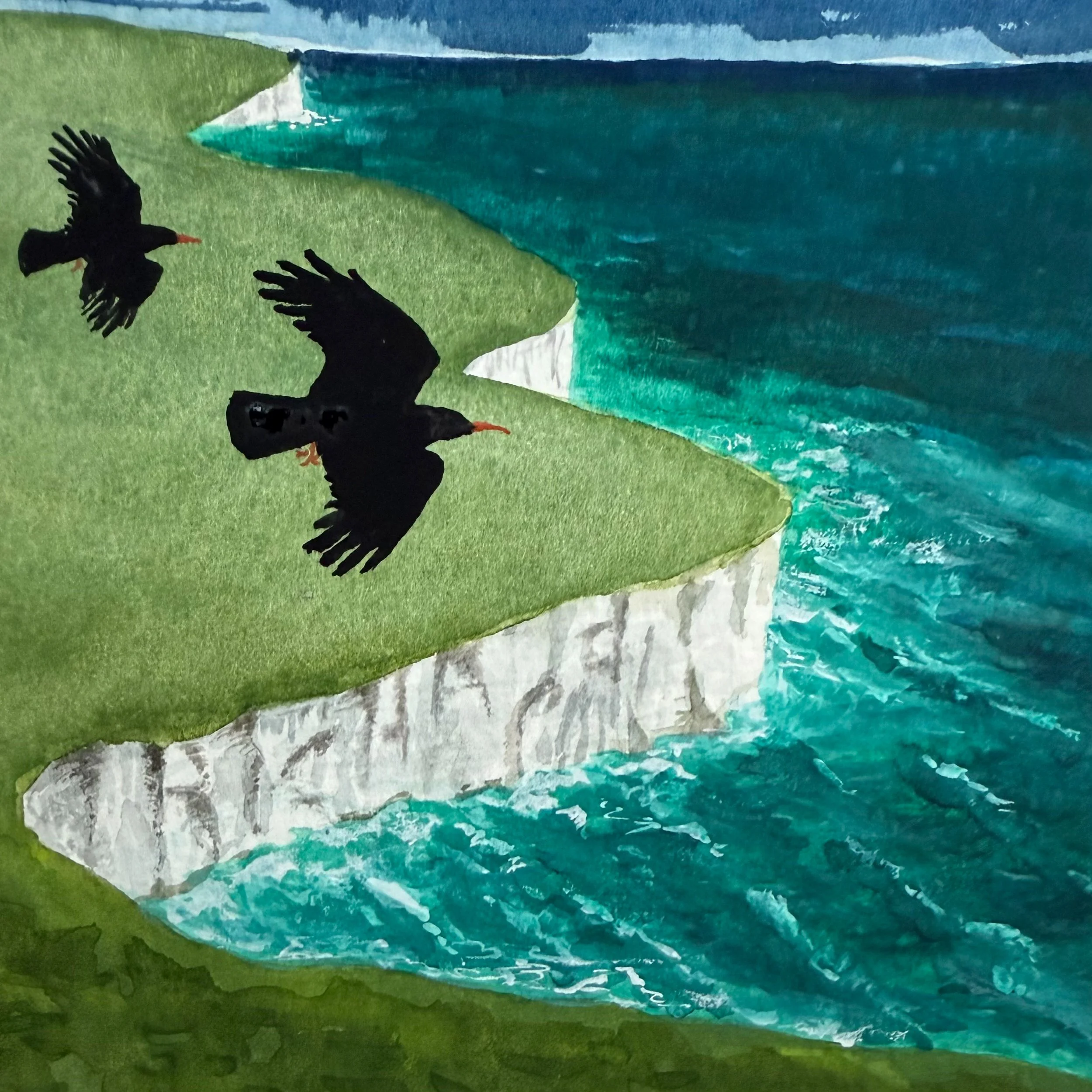Choughs – Watercolour Paper | Gouache | 15 x 13 cm