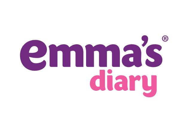 Logo for Emma's Diary in purple and pink text.